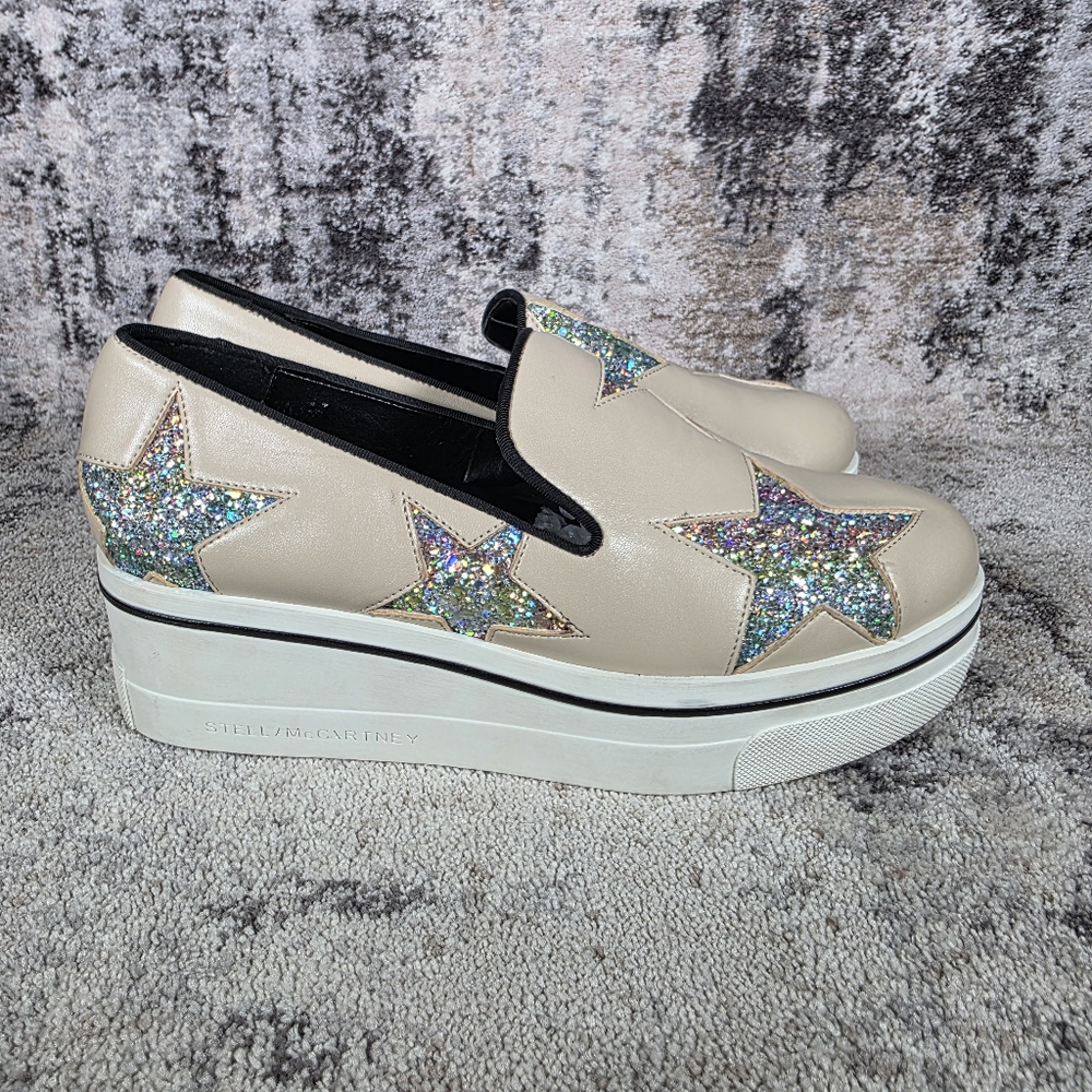 Stella McCartney Women's Binx Star Slip-On Platforms Cream Sparkle Size 38/8